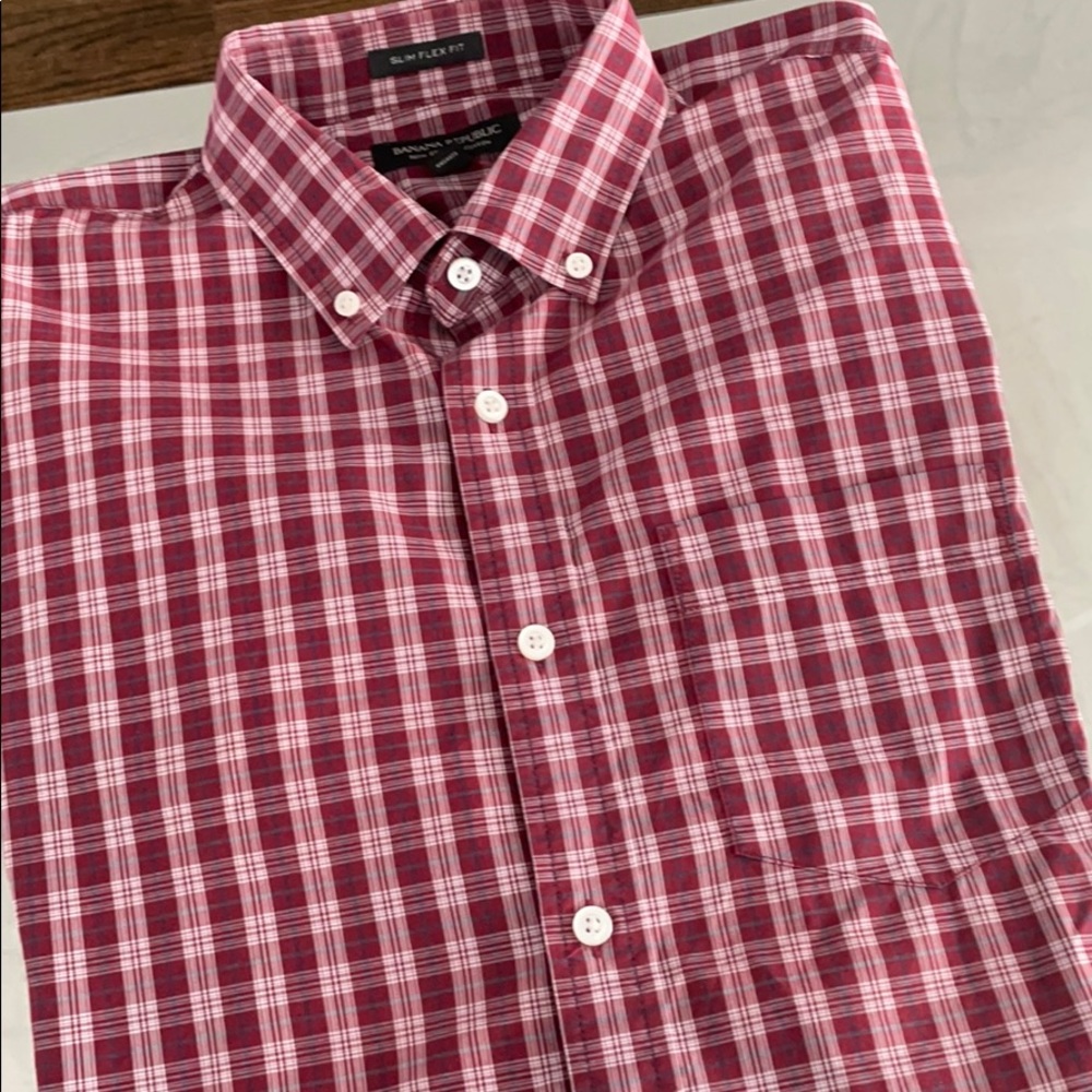 Mens Banana Republic long sleeve size M. slim fit #plaid #burgundy